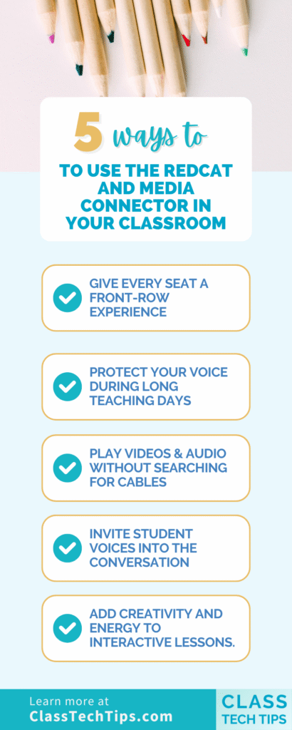 Infographic featuring a classroom audio system and ways to use them.